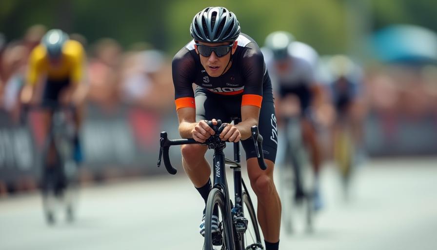 Cyclist with handlebar-embedded sensors during race