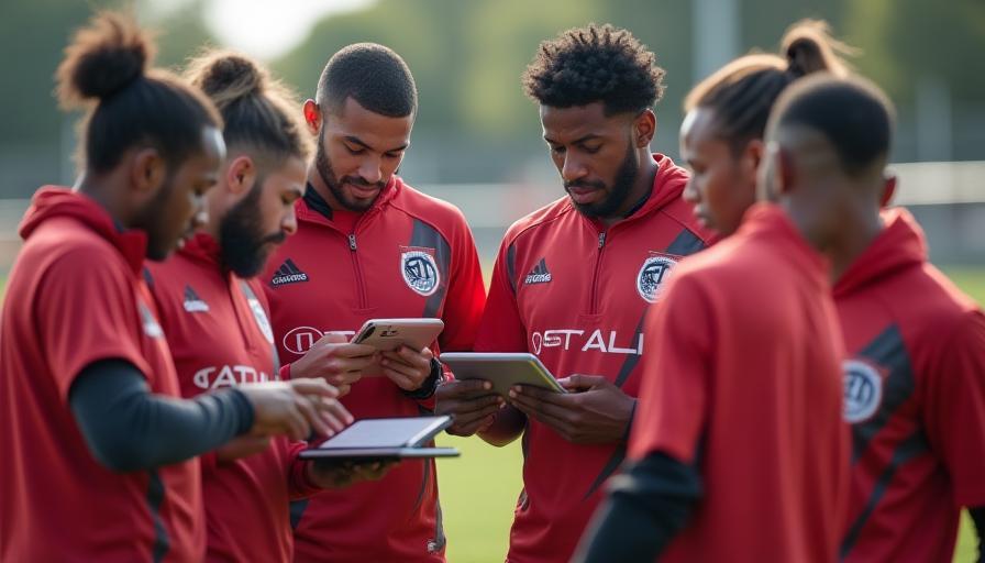 Falcons FC players monitoring performance on tablets
