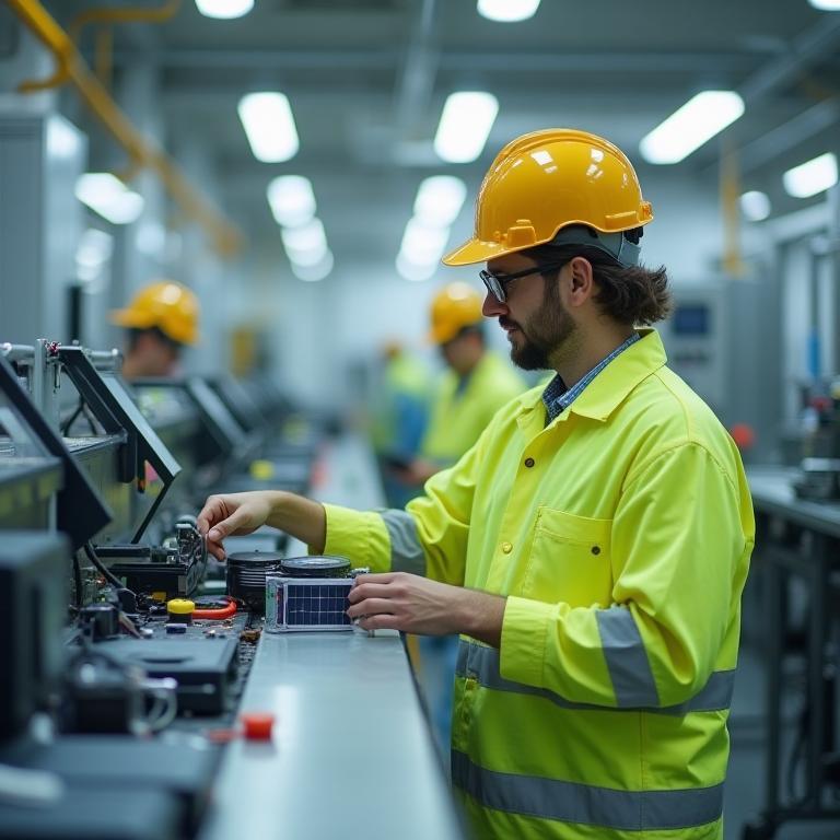Engineer inspecting solar-powered wearable manufacturing line