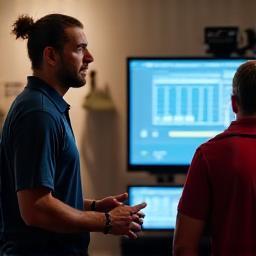 Coach Tim Walters reviewing data with players